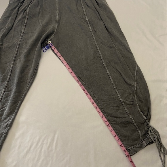 Free People FP One Billie Smocked Waist, Pleated, Lace-Up Gray Pants. Size L - Picture 6 of 13